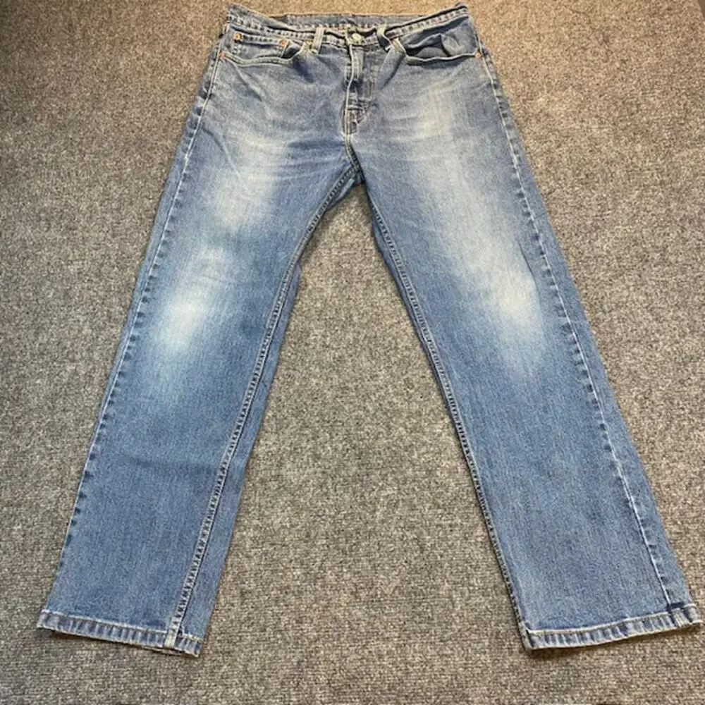 Levis 505 Men 34x30 Light Wash Denim Blue Jeans Straight Leg Regular Fit Casual